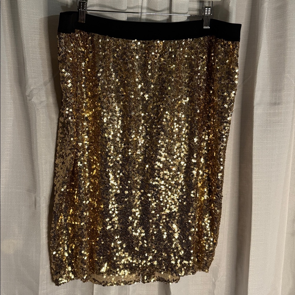 Worthington Women Gold Sequin Elastic Waist Skirt size 0X